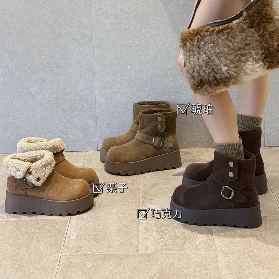 2025冬款真皮加绒保暖厚底雪地靴棉鞋女休闲两穿小个子松糕棉鞋女