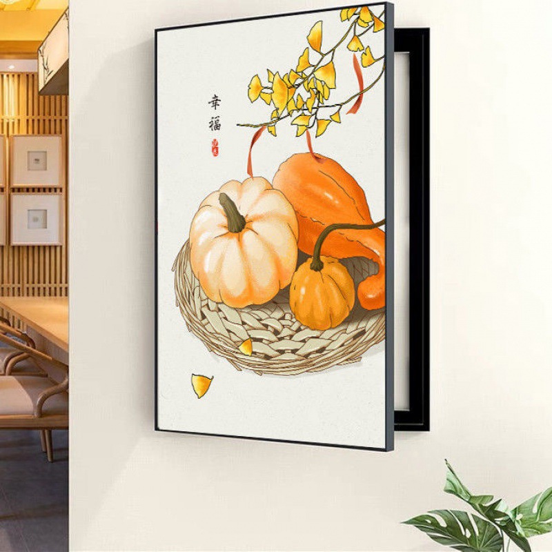 Electric meter box hanging picture electric meter box shielding new Chinese distribution box weak box decorative picture vertical side opening free punching heat