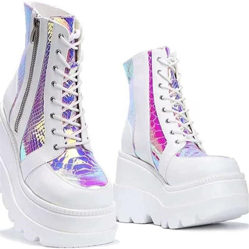 Women's Shoes Independent station autumn and winter new high top platform shoes for women with matching color laces and large sizes women's shoes_voghion.com