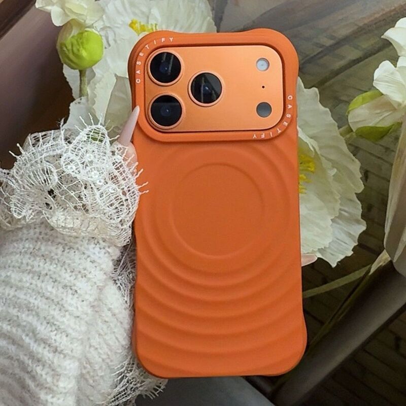 Pure White Wave-Patterned Phone Case Magsafe Magnetic Simple Solid Color Apple 16Promax/Iphone17Pro