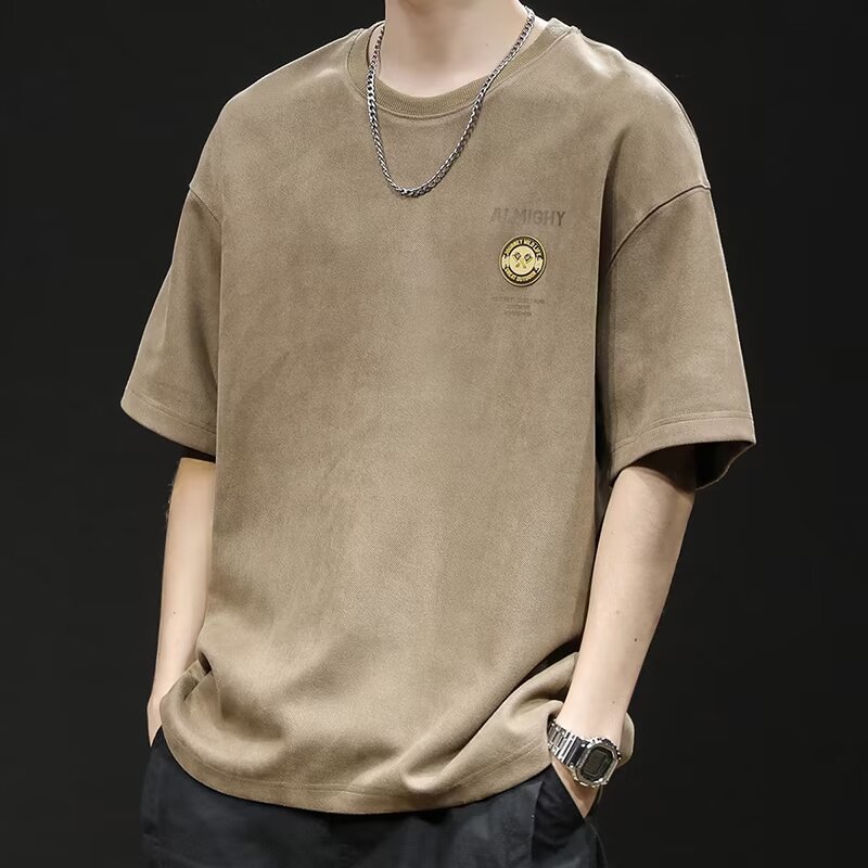 T-shirt homme en daim manches courtes tendance été décontracté_voghion.com