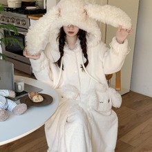 抖音爆款珊瑚绒睡袍女秋冬季毛绒带帽家居服长款加厚睡衣浴袍外披