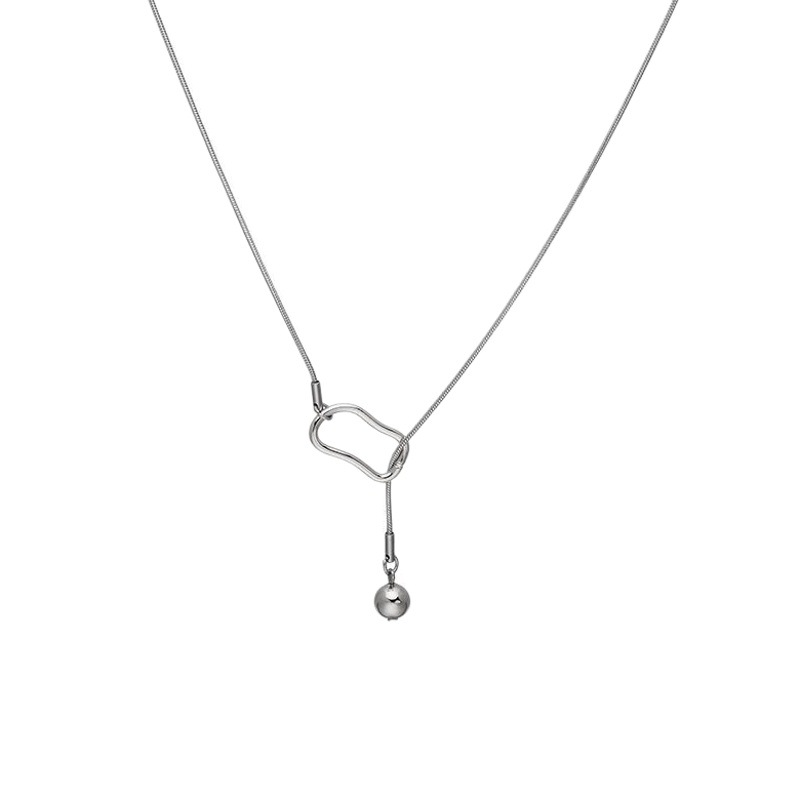 Estilo fresco de plata de la ronda del grano suéter cadena femenina ins moda simple nicho diseño geométrico hueco suéter cadena collar