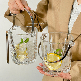 ◘ Thickened Glass Portable Ice Bucket Beer Champagne Bucket Outdoor Camping Beverage Internet Celebrity Fruit Tea Ice Cubes