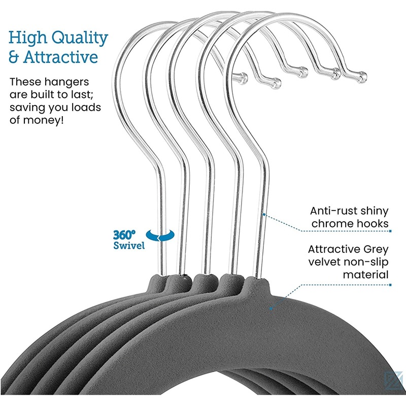 Percha de ropa de flocado percha de ropa mágica percha de ropa anti-arrugas percha de ropa de plástico de flocado para adultos percha de ropa antideslizante multifuncional gris