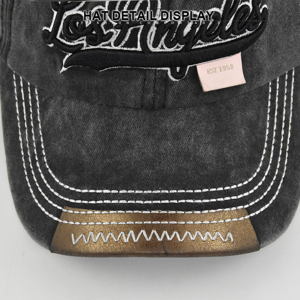 Cappello da baseball Los Angeles con visiera parasole, ricamato in 3D con lingua d'anatra e lavato, con vecchie grondaie curve_voghion.com