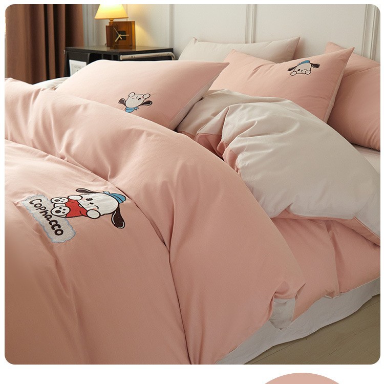 2025 nueva cama de algodón de dibujos animados de cuatro piezas funda de edredón de algodón sábana dormitorio juego de cama de tres piezas