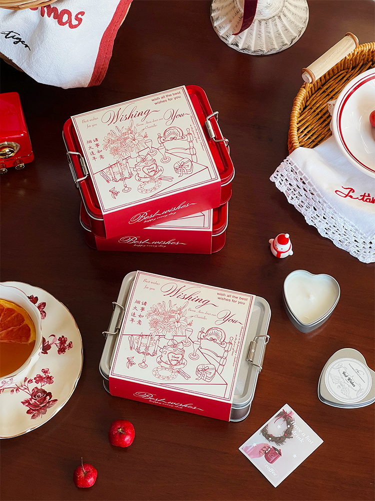 Red famosa nueva caja de Año Nuevo 2025 caja de galletas de hierro hebilla caja de hierro caramelo de estaño sobre