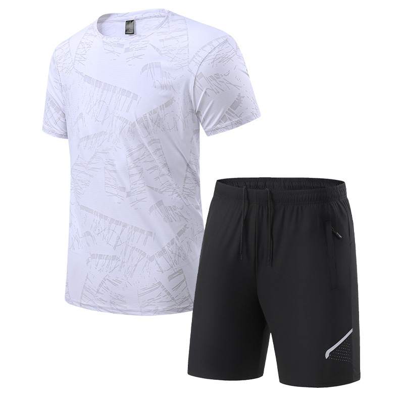 Summer Men's Sports and Leisure Ice Silk Quick-Drying Elastic Suit Thin Loose Breathable Short-Sleeved T-Shirt Shorts Suit