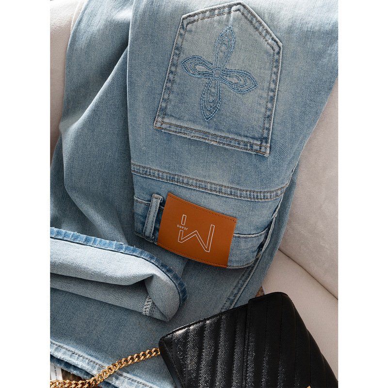 Big Sale Price! Back Pocket Embroidered Washed Blue Jeans Ripped Casual Pants Distressed Lazy Relaxed Pants 630