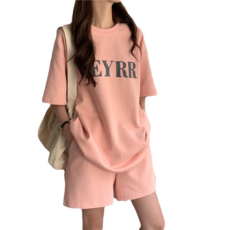 Letter Print Women's 2026 Summer Korean New Style Internet Celebrity Short-sleeve Shorts Loose Plus Size Sports_ecoleips.com