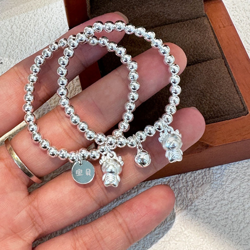 Children's Pure Silver Bracelet Dragon Year Zodiac Girl's Silver Bangle Chinese New Year Gift Dragon Baby Silver Necklace Silver Accessory New Year Gift