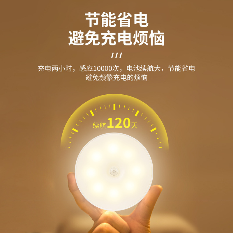 11 Wholesale Led Smart Human Body Sensor Round Rechargeable Magnetic Night Light Wardrobe Light Cabinet Light Bedside Lamp Wall