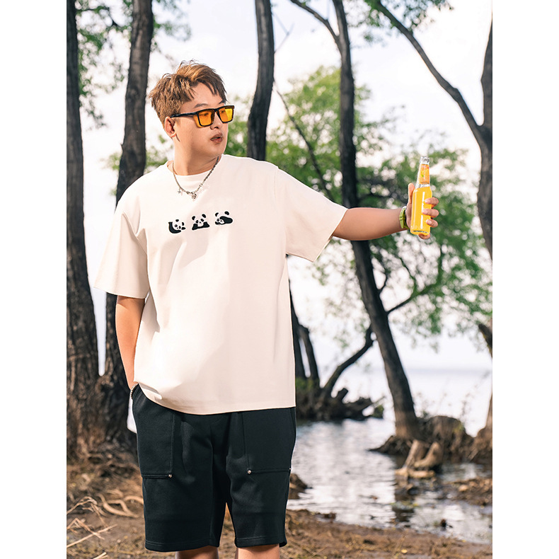 Trendy Brand plus size Men's New T-Shirt Plus Size Trendy Loose Shoulder Sleeve Fat Panda Print Top