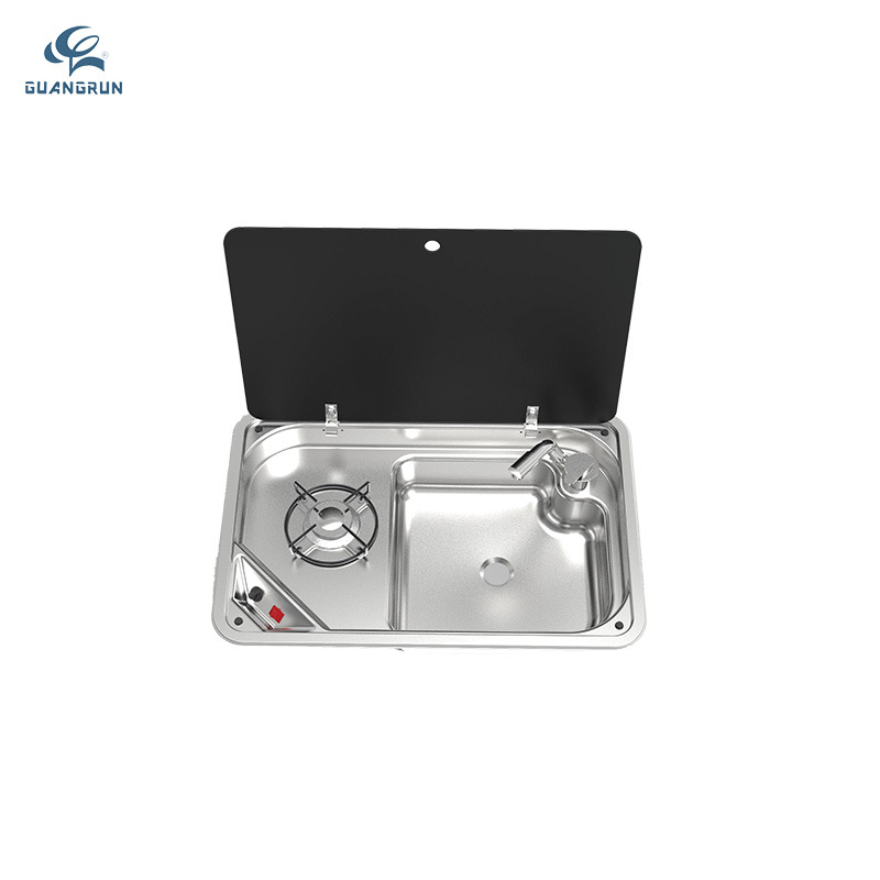 Estufa de gas de acero inoxidable para yate de RV para apartamento pequeño con tapa de vidrio templado con lavabo Estufa de un solo ojo GR-933
