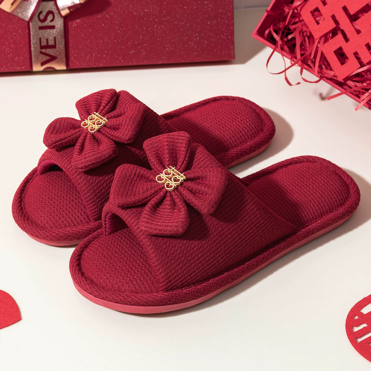 利达妮 Festive red slippers for men and women for beloved, autumn