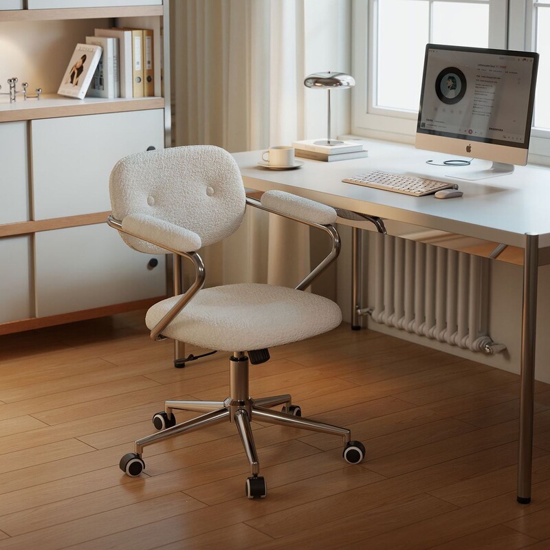 Steel Adjustable Height Computer Desk for Home Use, Modern Office Study Desk, Makeup Chair with Wheels