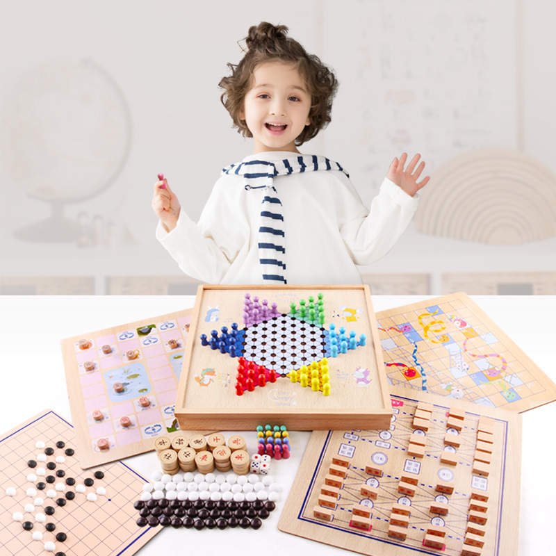 Damas de Ajedrez de cinco piezas de ajedrez animal ajedrez de cinco piezas de ajedrez Snake Ajedrez multi-funcional de dos en uno de madera de los niños juguetes educativos