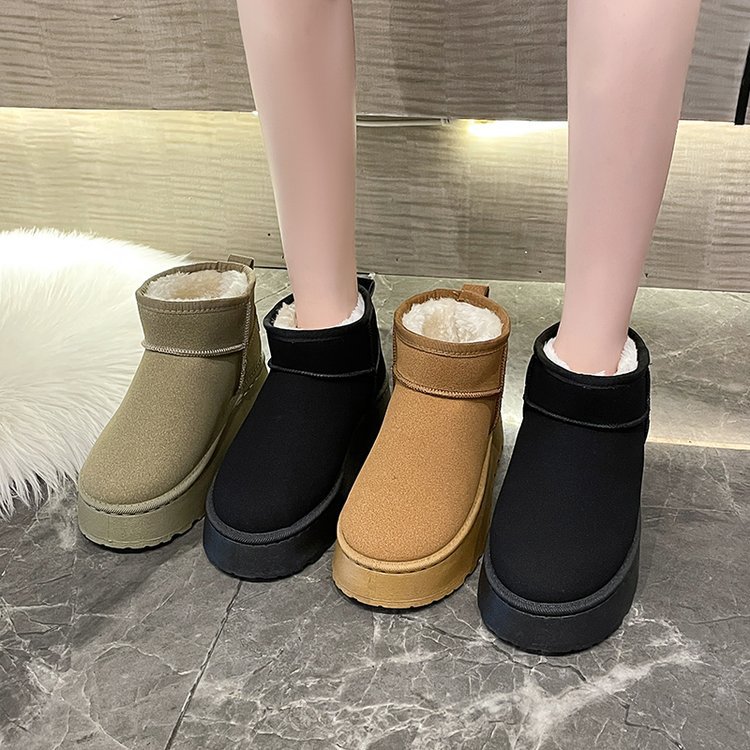 두꺼운 밑창 스노우 부츠 여성용 클래식 코튼 부츠 외부 착용 짧은 튜브 기모 두꺼운 따뜻한 여성면 신발 도매