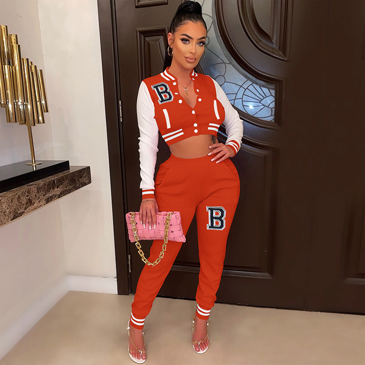 Moterų kelnės baseball uniformos kostiumas su raidėmis sportinis_voghion.com