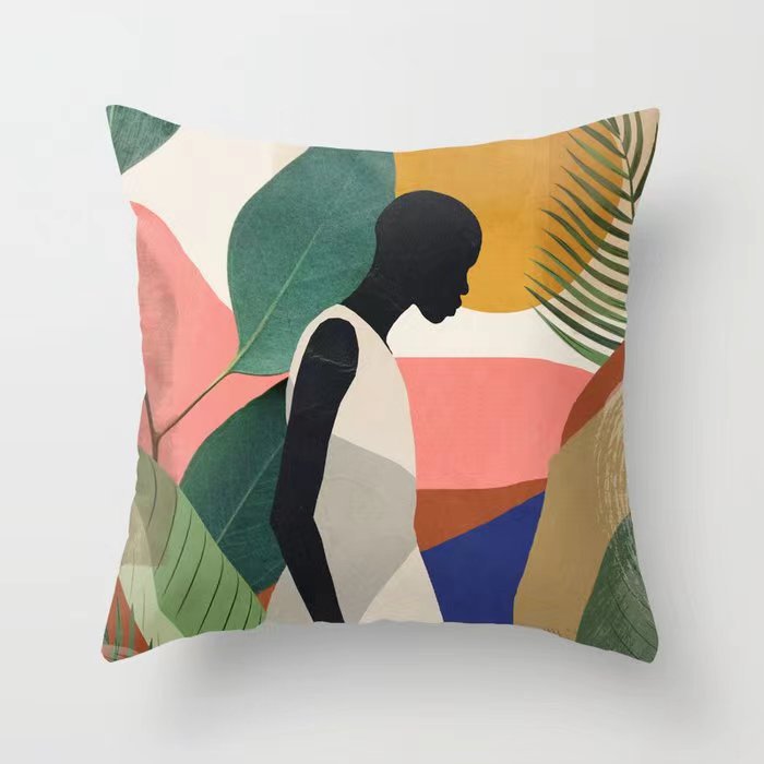 Funda De Almohada abstracta simple moderna funda de almohada de piel de melocotón geométrica simple funda de almohada de mediados de siglo