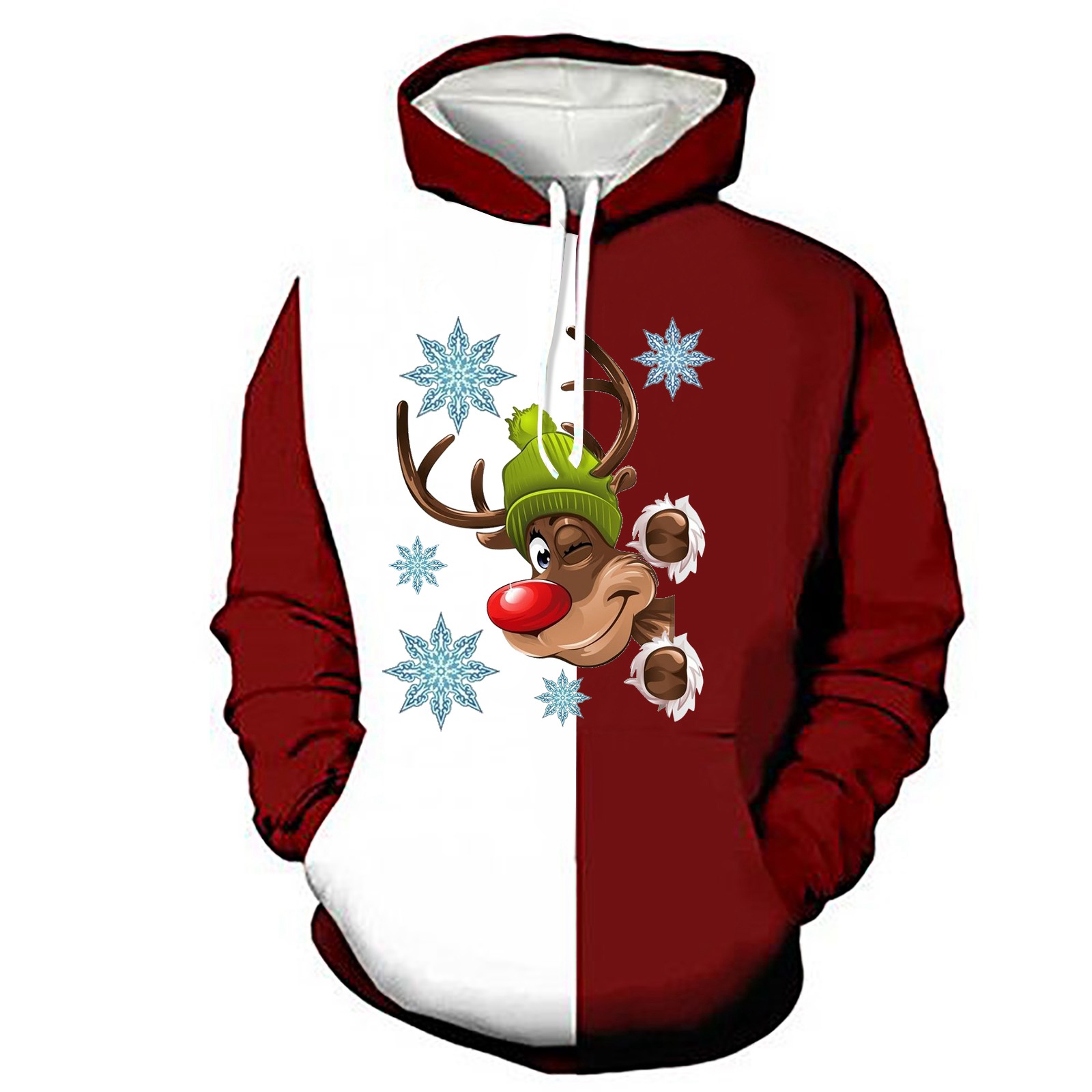 Color Block Hooded Loose Plus Velvet Padded Sweatshirt Image 1