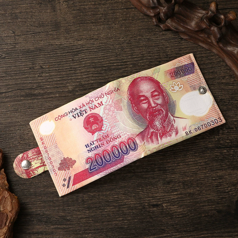 Short Wallet Canvas Card Holder, Compact 10.5×8.5×0.8 cm, Printed Currency Designs