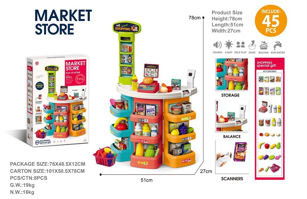 Transfronterizos niños simulación supermercado mesa de compras escanear caja registradora supermercado carro de compras mesa de venta juguetes de supermercado