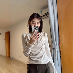 【不退不换】新款压褶假两件天丝羊毛荡领打底衫