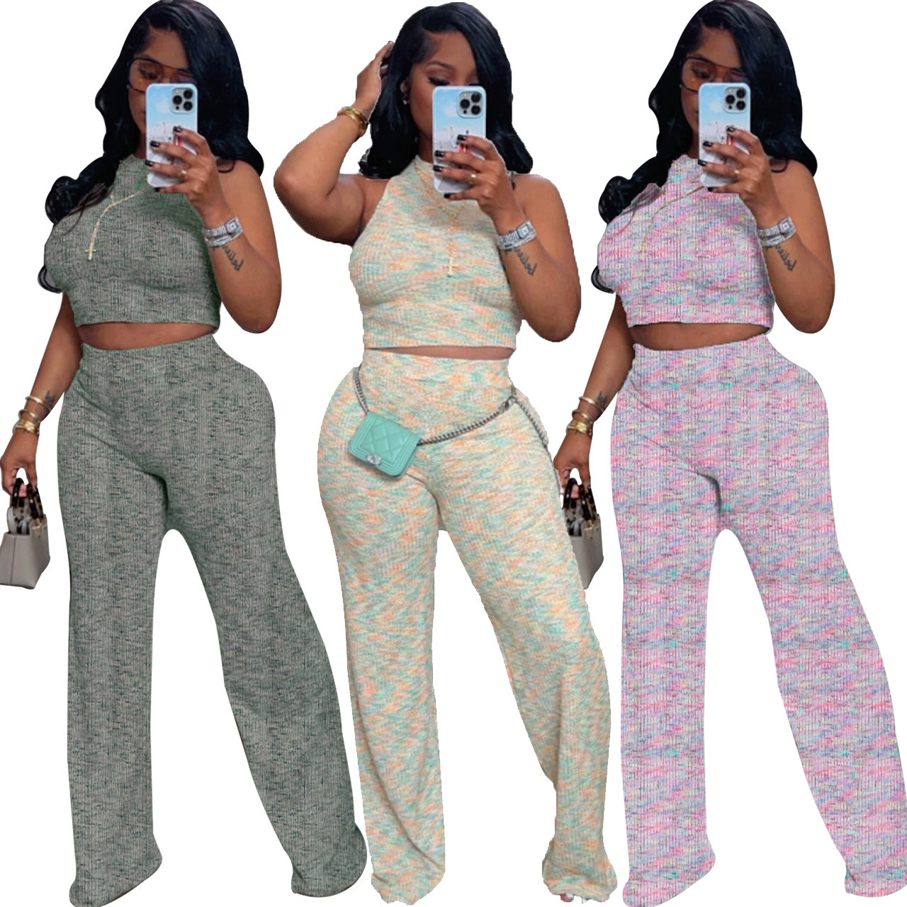 3156 Европейский и Американский трансграничный Amazon AliExpress Женская летняя безрукавка с принтом широкие брюки из двух частей