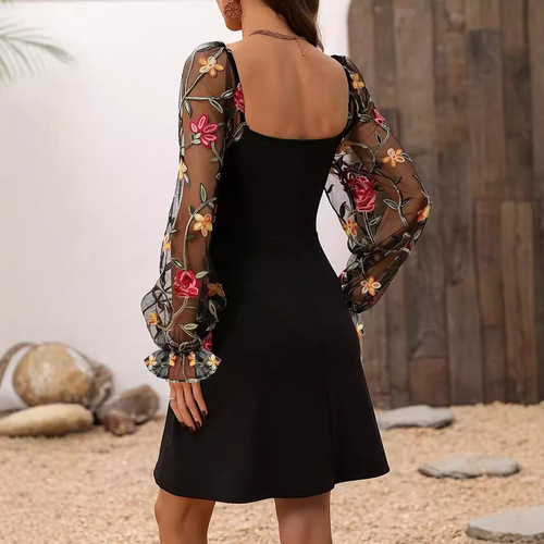 European and American long-sleeved vacation lady dress summer casual A-line skirt wholesale fashion