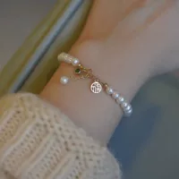 Бренд Фу Изумруд 14K золото натуральный жемчуг браслет нишевый дизайн простой подарок пресной воды браслет
