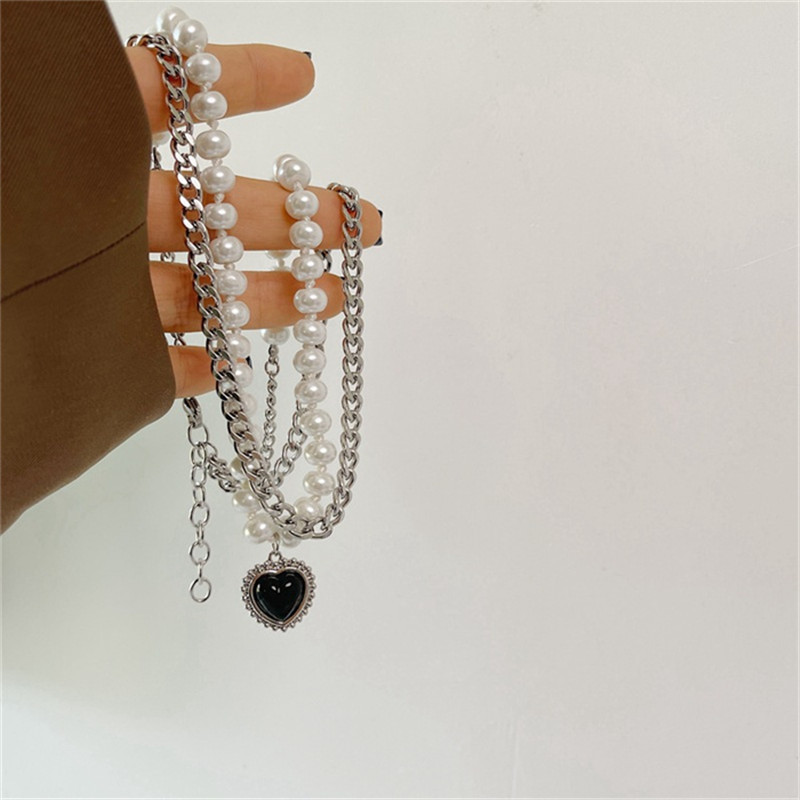 fashion new style Double Titanium Steel Pearl Necklace