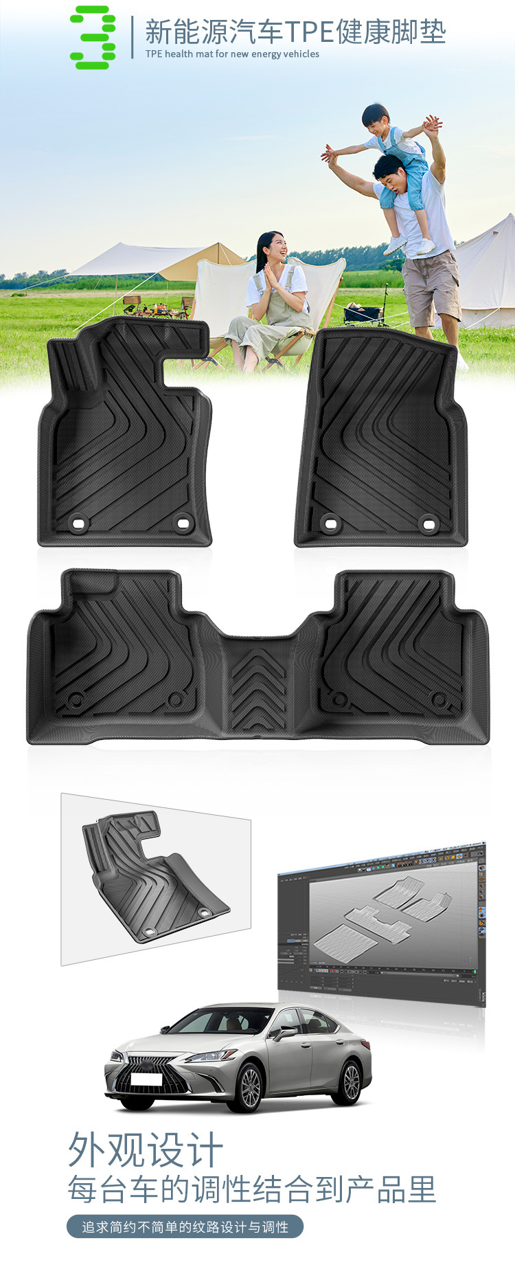 Suitable for 18-24 Lexus Es300H Car Trunk Mat Environmentally Friendly Tpe Trunk Mat Cross-Border