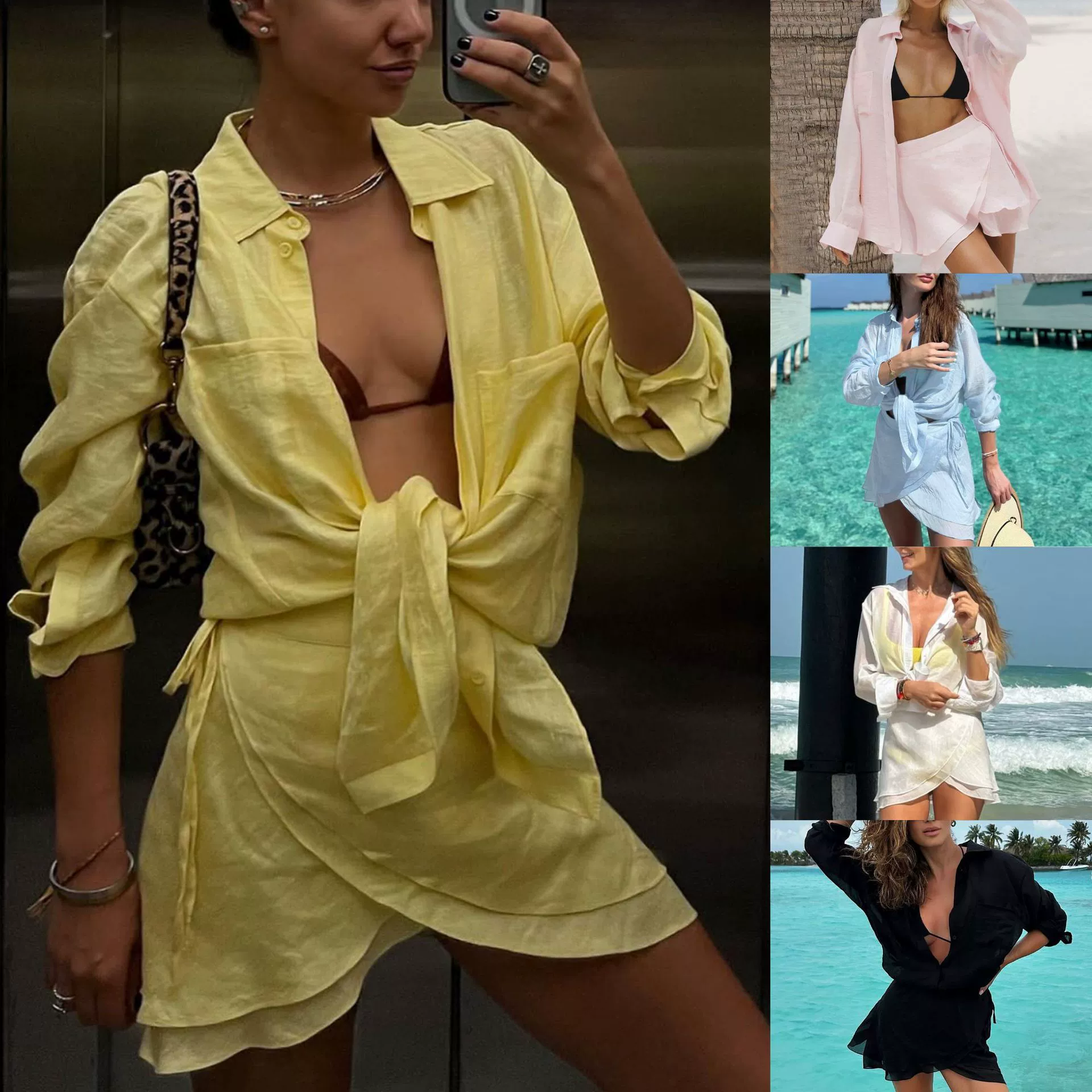 2025 европейский и американский летний новый пляжный солнцезащитный крем рубашка пляжный отдых юбка купальник костюм рубашка
