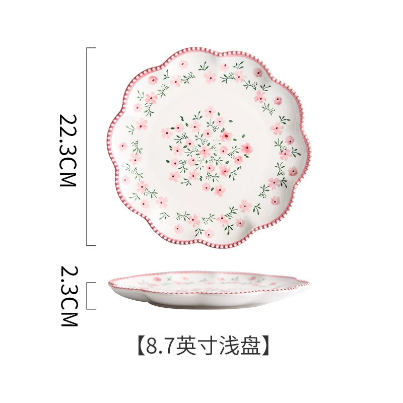 Ceramic tableware set, floral print, high-quality home dinnerware, assorted sizes