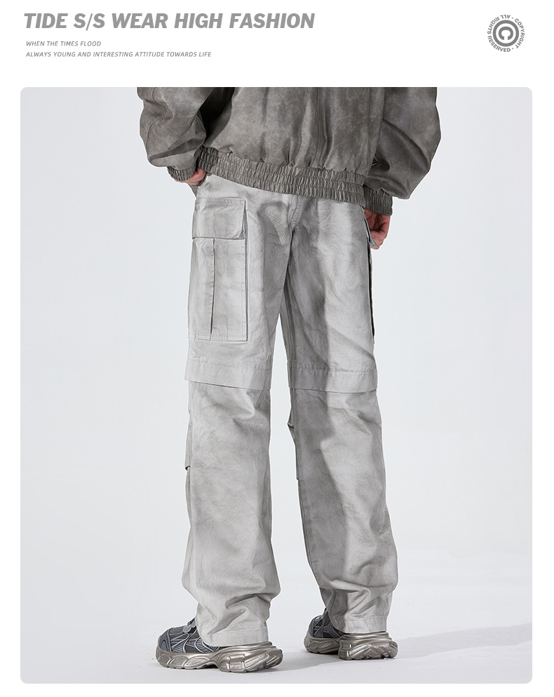 Abbigliamento maschile Abbigliamento maschile 2024 Tuta retrò americana Autunno e inverno Pantaloni dritti larghi multitasche tinti sporchi da uomo_voghion.com