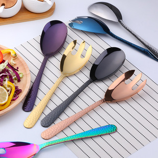 Hotel Supplies Stainless Steel Kitchenware Snake Handle Salad Spoon Fork Lengthened Common Spoon Restaurant Large Buffet Fork