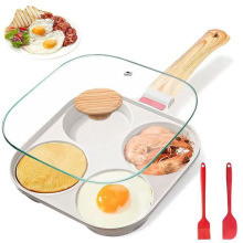 【源头工厂】外贸热销麦饭石四孔煎蛋跨境带盖平底锅不粘锅早餐锅