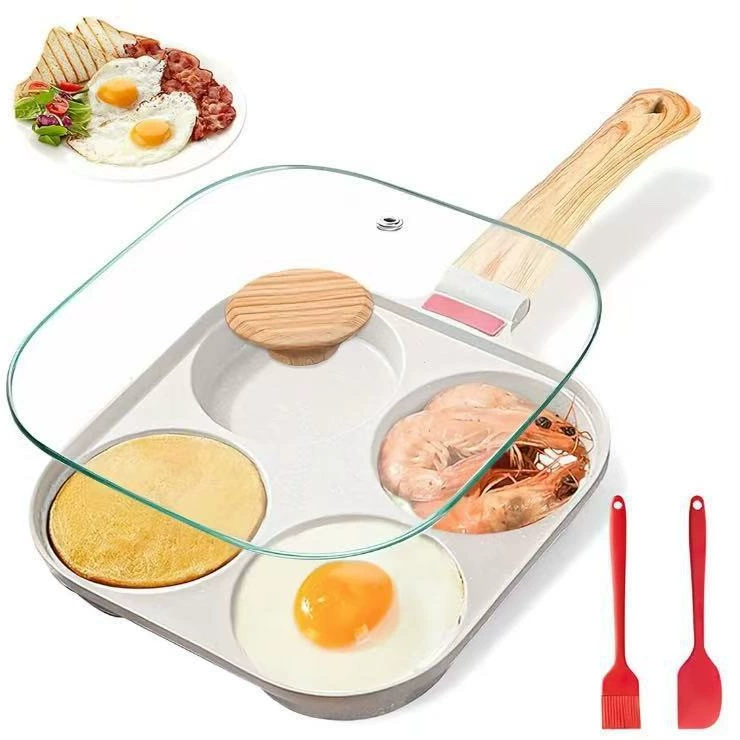 [Источник фабрики] Внешняя торговля горячей продажи Maifan Камень четыре отверстия омлет кастрюлю с крышкой антипригарным сковорода для завтрака