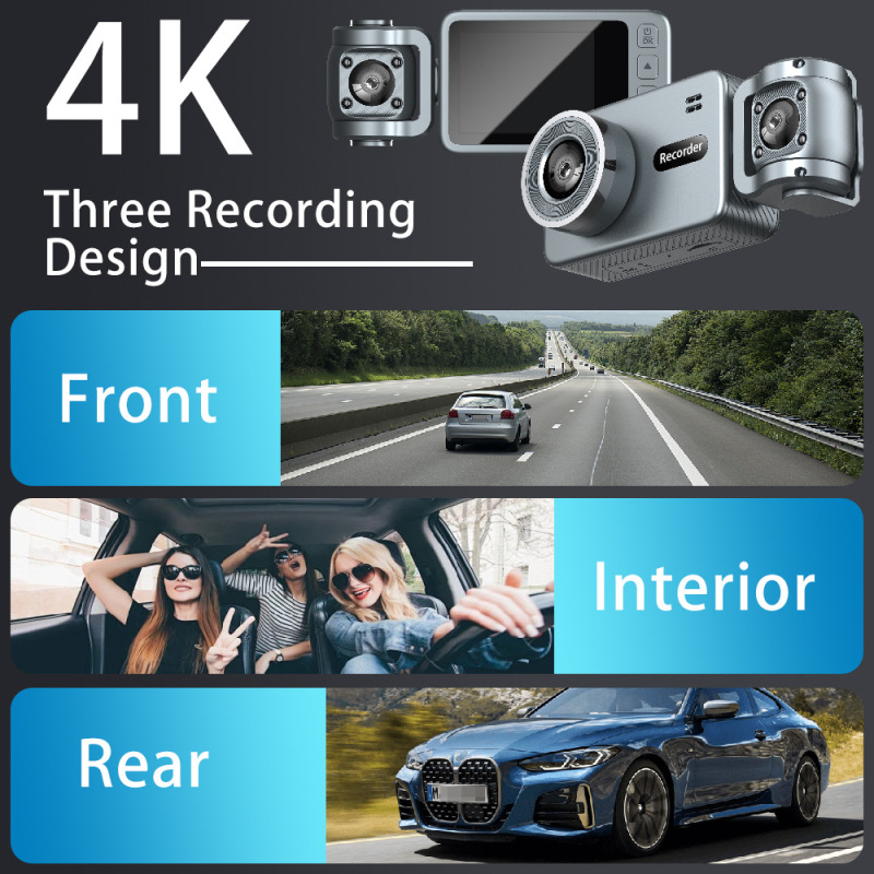国境を越えた新しい高精細 4K 3 レコーダー ドライブ レコーダー Wi-Fi 相互接続高精細ナイト ビジョン反転画像ダッシュ カム|undefined
