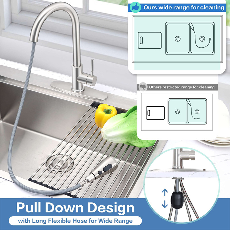 Cross-border pull-out faucet, kitchen cold and hot stainless steel telescopic rotating pull-out sink sink sink faucet undefined