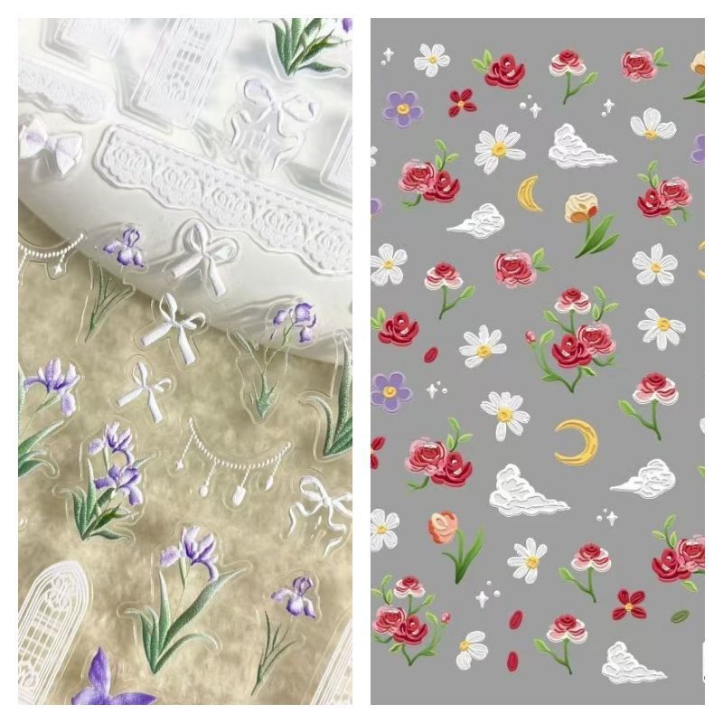Xiaohongshu's New Spring Cute Nail Stickers with Floral Ins-Style Embossed Oil Painting, Fresh and Three-Dimensional Nail Art Stickers Xiaohongshu's New Spring Cute Nail Stickers with Floral Ins-Style Embossed Oil Painting, Fresh and Three-Dimensional Nail Art Stickers