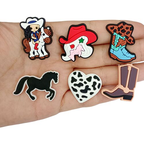 Western Cowboy Shoes with Hole Hole Shoes Garden Shoes Flower Shoes Buckle Cross-border Bestselling 27-Piece Set Hole Shoes Accessory Soft Rubber