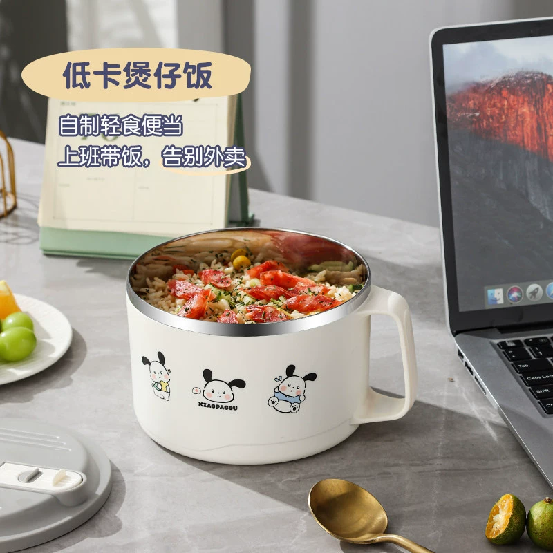 Cute stainless steel instant noodle bowl with lid bowl student dormitory noodle bowl instant noodle artifact large capacity canteen rice bowl