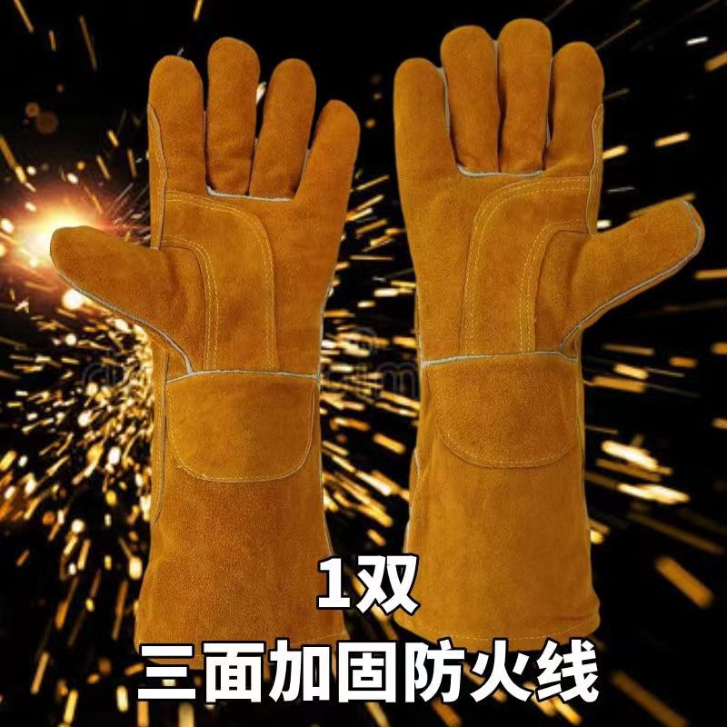 Guantes individuales de piel de vaca doble capa largos, para soldadura y protección laboral, anti-mordeduras de gatos y perros image 8