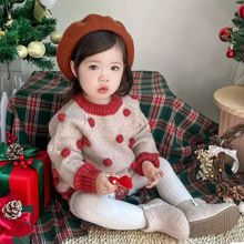 儿童羊毛衫立体手工球球男女童圣诞新年儿童毛衣童装批发一手货源