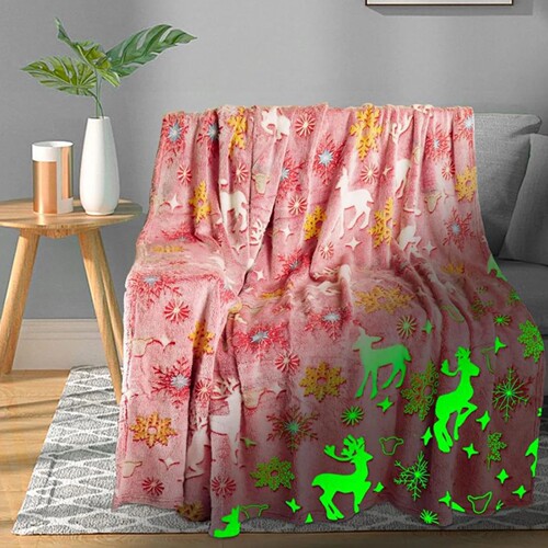 Halloween & Christmas Glowing Blanket, Double-Sided Flannel Unicorn Night-Light Children's Blanket, Luminous Adhesive Blanket