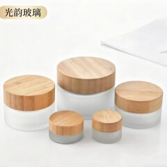 竹木盖膏霜瓶化妆品分装瓶透明护肤品磨砂玻璃小样面膜瓶现货批发