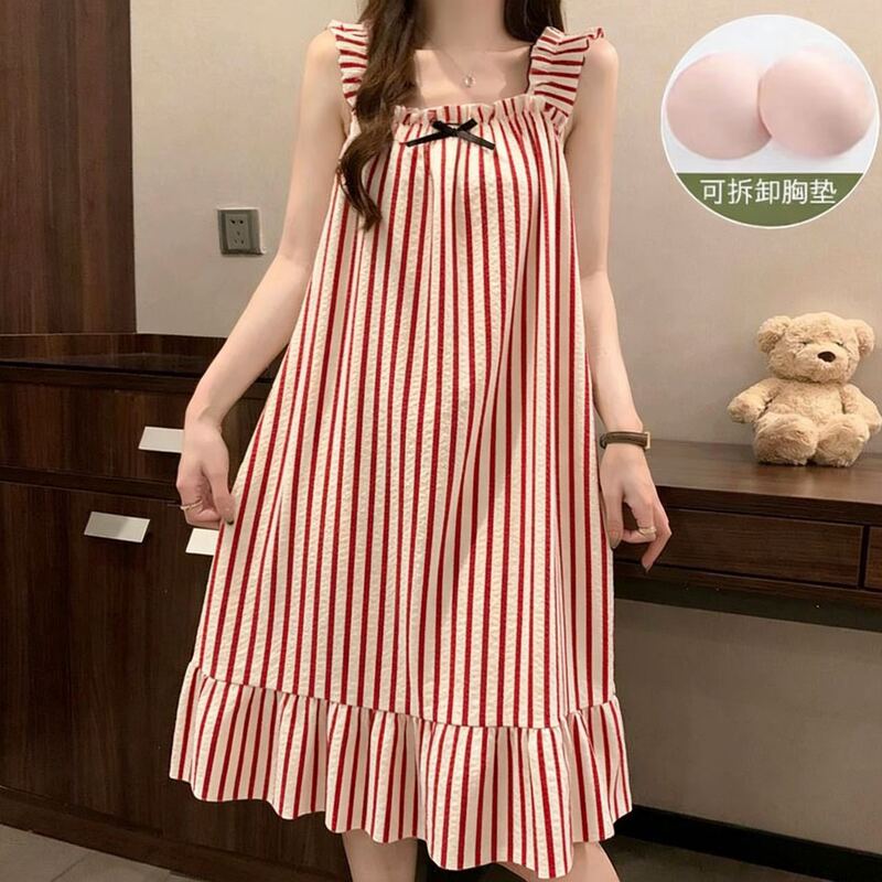 Foreign Trade Cross-Border Padded Foam Cotton Pajamas for Women, Summer Nightgown, Women's Camisole Printed Princess Style Sweet Home Wear